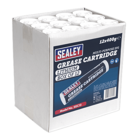 Sealey SGC12 Grease Cartridge EP2 Lithium 400g Pack of 12 - SGC12 - Sealey Tools UK - Workshop Tool Storage