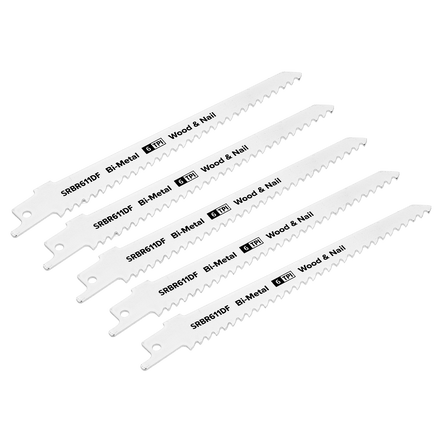 Sealey SRBR611DF Reciprocating Saw Blade Wood & Nail 150mm 6tpi - Pack of 5 - SRBR611DF - Sealey Tools UK - Workshop Tool Storage