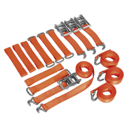 Sealey TDRWKIT Car Transporter Ratchet Tie Down Alloy/Steel Wheel Kit 4pc 50mm x 3m 4500kg Breaking Strength - TDRWKIT - Sealey Tools UK - Workshop Tool Storage