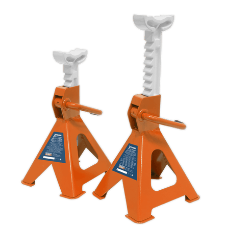 Sealey VS2002OR Axle Stands (Pair) 2tonne Capacity per Stand Ratchet Type - Orange - VS2002OR - Sealey Tools UK - Workshop Tool Storage