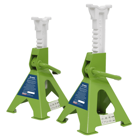 Sealey VS2003HV Axle Stands (Pair) 3tonne Capacity per Stand Ratchet Type - Hi - Vis Green - VS2003HV - Sealey Tools UK - Workshop Tool Storage