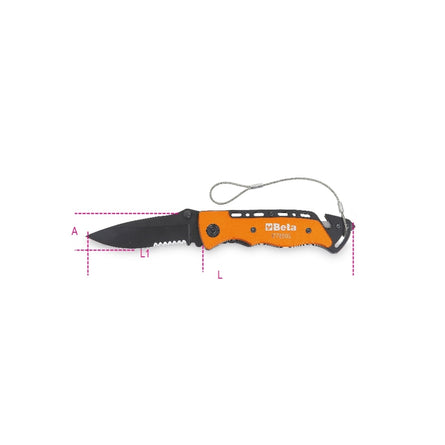 Beta H-Safe Car Service Knife With Window Breaking Hammer And Seat Belt Cutter In Case - 1778SOS-HS