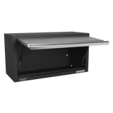 Black workbench with a metal top on a white background