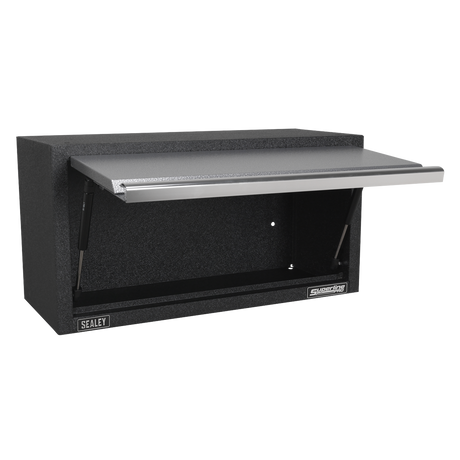 Black workbench with a metal top on a white background