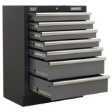 Gray tool chest with multiple drawers and 'Sealey' branding on a white background
