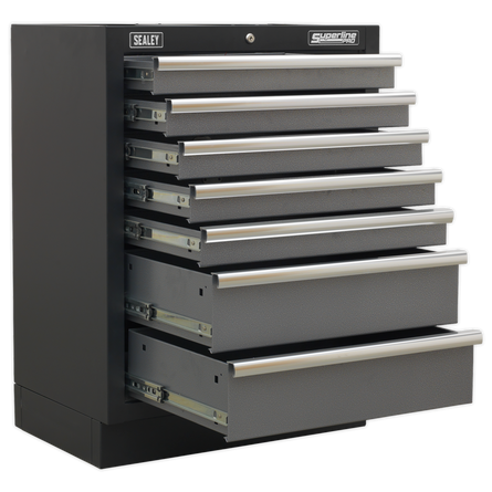 Gray tool chest with multiple drawers and 'Sealey' branding on a white background