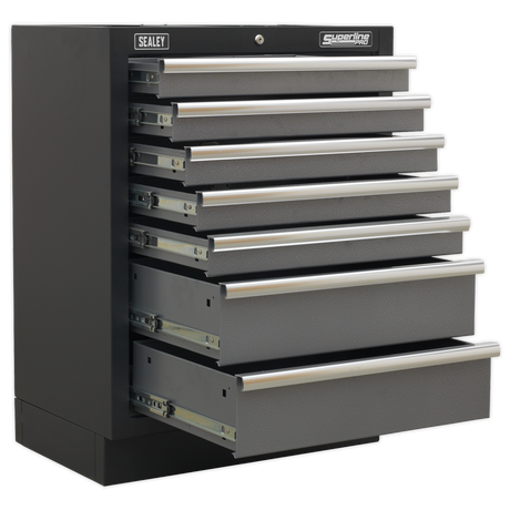 Gray tool chest with multiple drawers and 'Sealey' branding on a white background