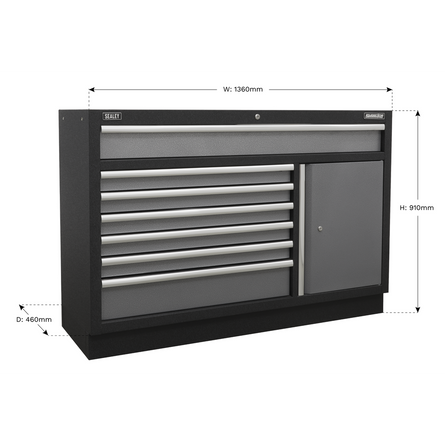 Superline PRO® 1360mm Floor Cabinet – 7-Drawer Modular Tool Cabinet | Heavy-Duty Workshop Storage (APMS64)