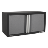 Black and gray storage cabinet with Sealey branding on a white background