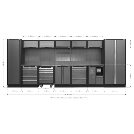 Superline PRO® 4.92m Modular Storage System – Wood or Stainless Steel Worktop | Professional Garage & Workshop Cabinets