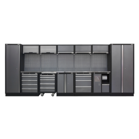 Superline PRO® 4.92m Modular Storage System – Wood or Stainless Steel Worktop | Professional Garage & Workshop Cabinets