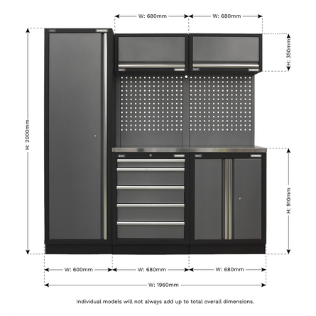 Superline PRO® 1.96m Modular Storage System – Wood or Stainless Steel Worktop | Heavy-Duty Garage & Workshop Cabinets