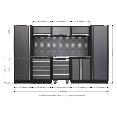 Superline PRO® 3.24m Modular Storage System – Wood or Stainless Steel Worktop | Professional Garage & Workshop Cabinets