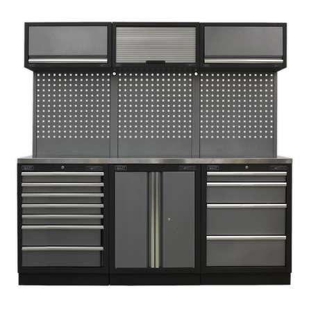 Superline PRO® 2.04m Modular Storage System – Wood or Stainless Steel Worktop | Heavy-Duty Garage & Workshop Cabinets