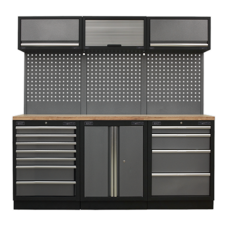 Superline PRO® 2.04m Modular Storage System – Wood or Stainless Steel Worktop | Heavy-Duty Garage & Workshop Cabinets