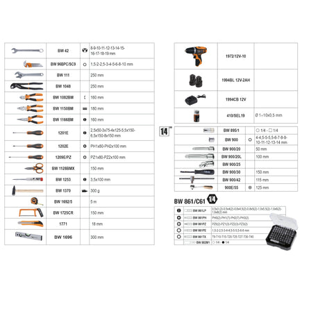 Betaworker 147-Piece General Maintenance Tool Case With 12V Ultracompact Drill - BW 2056E 12V/19P