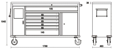Beta C45PRO 2.0 MWS — Work Station Roller Cabinet with 7 Drawers & Integrated Waste Bin