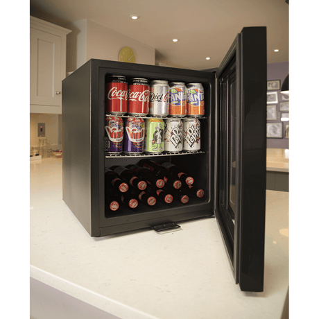 Baridi 50L Table Top Beer & Drinks Mini Fridge 3 - 10°C, Light, Black & Glass - DH12 - DH12 - Sealey Tools UK - Workshop Tool Storage