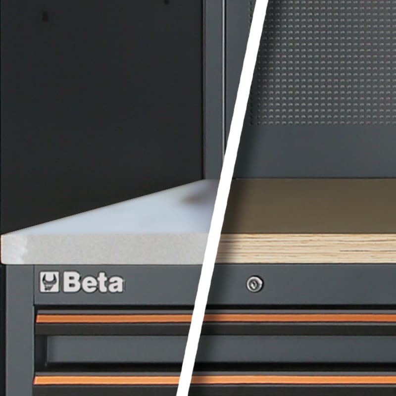 Beta C45 Pro 2.0 Close-up of a Beta tool chest with a white stripe separating two views.
