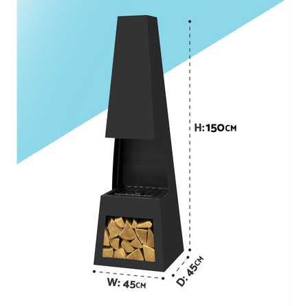 Dellonda Outdoor Chiminea Fireplace Fire Pit Heater Firewood Storage Black Steel - DG107 - DG107 - Sealey Tools UK - Workshop Tool Storage