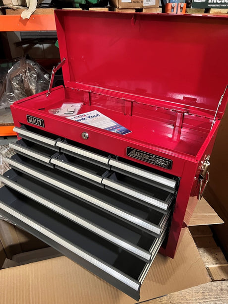 REFURBISHED CLASS A - Sealey AP22509BB Topchest 9 Drawer with Ball Bearing Runners - Red/Grey - Tool Chests - SLY-15857-Refurb - Sealey Tools UK - Workshop Tool Storage