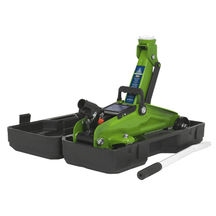 Sealey 1050CXDHV Trolley Jack 2tonne Hi - Vis Short Chassis with Storage Case - 1050CXDHV - Sealey Tools UK - Workshop Tool Storage