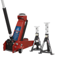 Sealey 3000CXDCOMBO1 Trolley Jack 3t & Axle Stands (Pair) 3t per Stand Combo - 3000CXDCOMBO1 - Sealey Tools UK - Workshop Tool Storage