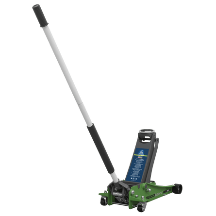 Sealey 3000LEHV Trolley Jack 3tonne Low Entry Rocket Lift Hi - Vis Green - 3000LEHV - Sealey Tools UK - Workshop Tool Storage