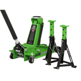 Sealey 3015CXHV Trolley Jack 3tonne with Super Rocket Lift & Axle Stands (Pair) 3tonne Capacity per Stand - Hi - Vis - 3015CXHV - Sealey Tools UK - Workshop Tool Storage