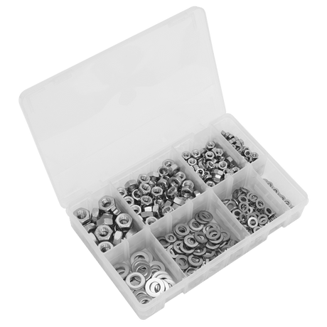 Sealey AB077NW 500pc Stainless Steel Nut and Washer Assortment - M5 - M10 - AB077NW - Sealey Tools UK - Workshop Tool Storage