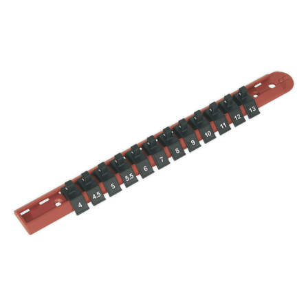 Sealey AK1412 Socket Retaining Rail with 12 Clips 1/4"Sq Drive - AK1412 - Sealey Tools UK - Workshop Tool Storage