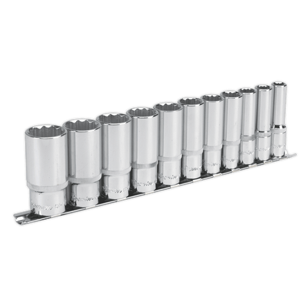 Sealey AK2673 Socket Set 11pc 3/8"Sq Drive 12pt Deep WallDrive® Imperial - AK2673 - Sealey Tools UK - Workshop Tool Storage