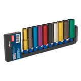 Sealey AK288D Multi - Coloured Socket Set 10pc 1/2"Sq Drive 6pt Deep WallDrive® Metric - AK288D - Sealey Tools UK - Workshop Tool Storage