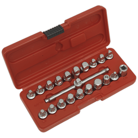 Sealey AK6586 Oil Drain Plug Key Set 21pc 3/8"Sq Drive - AK6586 - Sealey Tools UK - Workshop Tool Storage