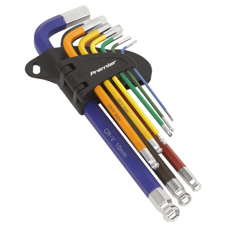 Sealey AK7190 Ball - End Hex Key Set 9pc Colour - Coded Long Metric - AK7190 - Sealey Tools UK - Workshop Tool Storage