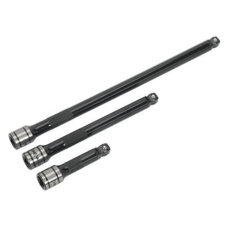 Sealey AK7691 Wobble/Rigid Extension Bar Set 3pc 3/8"Sq Drive Black Series - AK7691 - Sealey Tools UK - Workshop Tool Storage