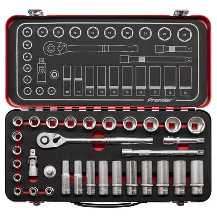 Sealey AK7922 Socket Set 3/8"Sq Drive 32pc - Premier Platinum Series - AK7922 - Sealey Tools UK - Workshop Tool Storage