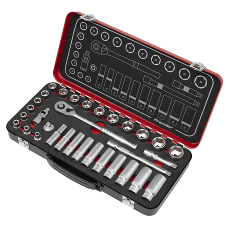Sealey AK7922 Socket Set 3/8"Sq Drive 32pc - Premier Platinum Series - AK7922 - Sealey Tools UK - Workshop Tool Storage