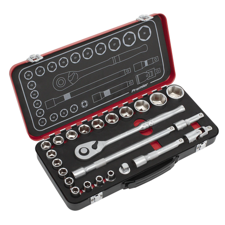 Sealey AK7924 Socket Set 1/2"Sq Drive 24pc - Premier Platinum Series - AK7924 - Sealey Tools UK - Workshop Tool Storage