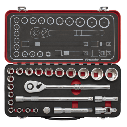 Sealey AK7924 Socket Set 1/2"Sq Drive 24pc - Premier Platinum Series - AK7924 - Sealey Tools UK - Workshop Tool Storage