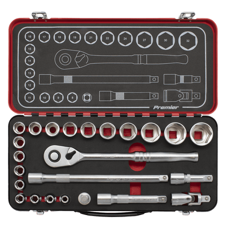 Sealey AK7924 Socket Set 1/2"Sq Drive 24pc - Premier Platinum Series - AK7924 - Sealey Tools UK - Workshop Tool Storage