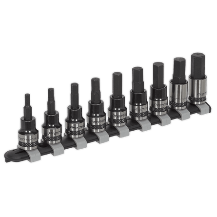 Sealey AK7986 Hex Key Socket Bit Set 9pc 3/8"Sq Drive Metric Black - AK7986 - Sealey Tools UK - Workshop Tool Storage