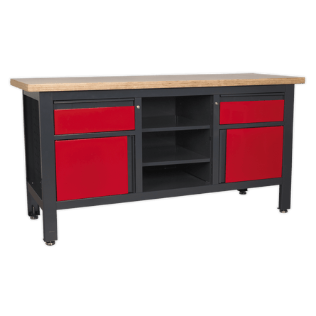 Sealey AP1905A Workstation with 2 Drawers, 2 Cupboards & Open Storage - AP1905A - Sealey Tools UK - Workshop Tool Storage