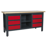 Sealey AP1905D Workstation with 6 Drawers & Open Storage - AP1905D - Sealey Tools UK - Workshop Tool Storage