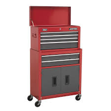 Sealey AP2200BB Topchest & Rollcab Combination 6 Drawer with Ball Bearing Runners - Red/Grey - Tool Chests - SLY-15854 - Sealey Tools UK - Workshop Tool Storage