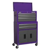 Sealey AP2200BBCP Topchest & Rollcab Combination 6 Drawer with Ball - Bearing Slides - Purple/Grey - AP2200BBCP - Sealey Tools UK - Workshop Tool Storage
