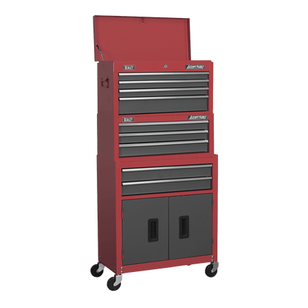 Sealey AP2200BBSTACK Topchest, Mid - Box & Rollcab 9 Drawer Stack - Red - AP2200BBSTACK - Sealey Tools UK - Workshop Tool Storage