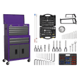 Sealey AP2200COMBOCP Topchest & Rollcab Combination 6 Drawer with Ball - Bearing Slides - Purple/Grey & 128pc Tool Kit - AP2200COMBOCP - Sealey Tools UK - Workshop Tool Storage