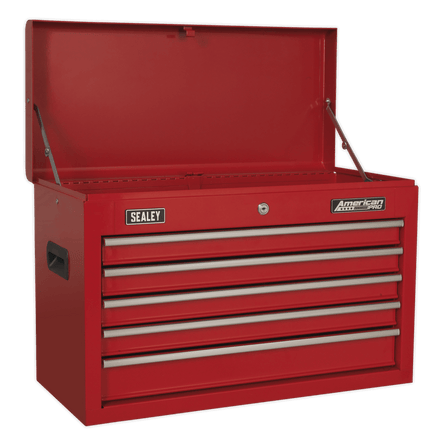 Sealey AP225 Topchest 5 Drawer with Ball - Bearing Slides - Red - AP225 - Sealey Tools UK - Workshop Tool Storage