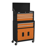 Sealey AP22O Topchest & Rollcab Combination 6 Drawer with Ball - Bearing Slides - Orange - AP22O - Sealey Tools UK - Workshop Tool Storage